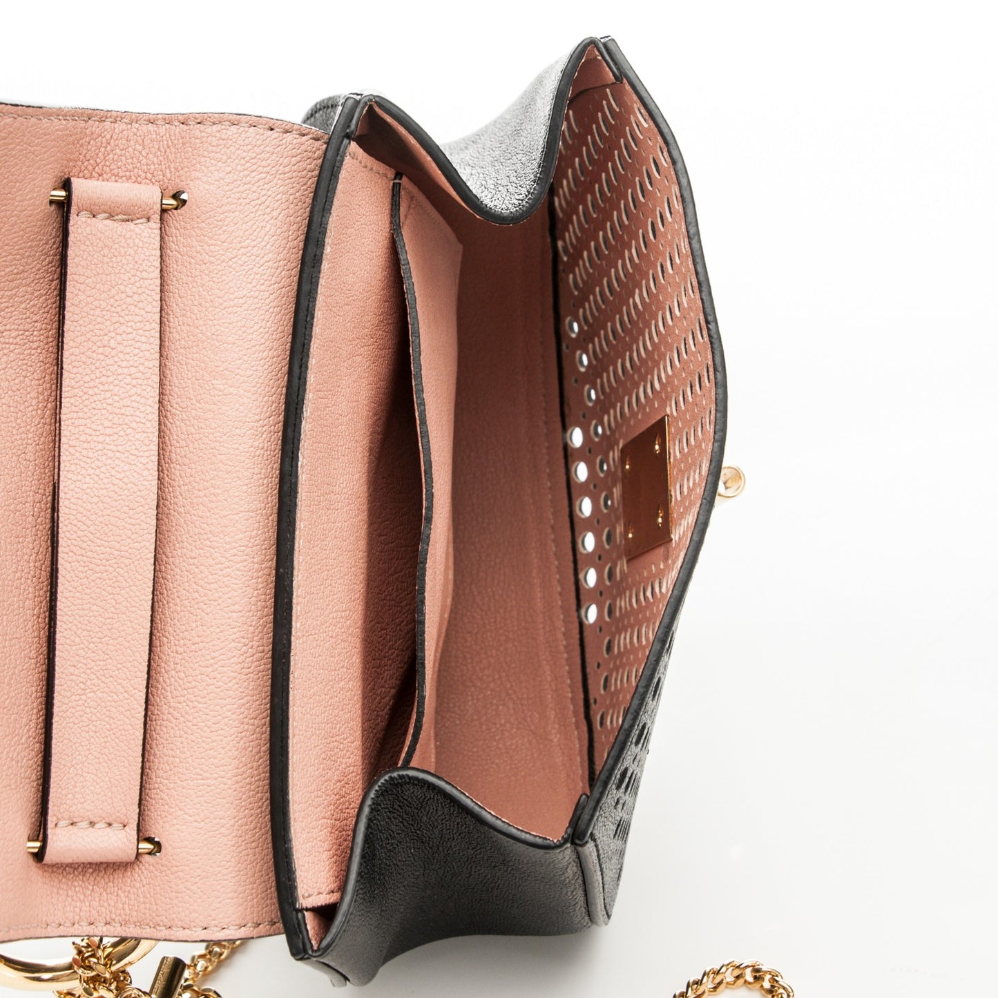 Calfskin Perforated Mini Drew Shoulder Bag Black