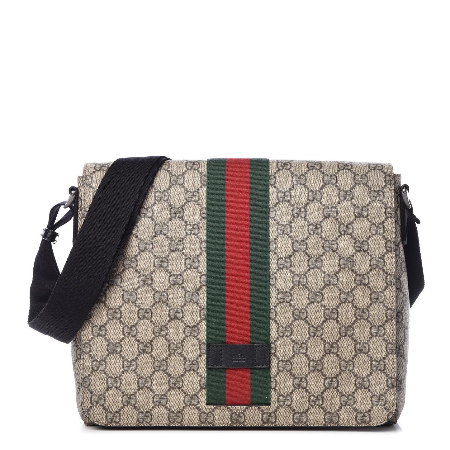 GG Supreme Monogram Web Flap Messenger Bag Black