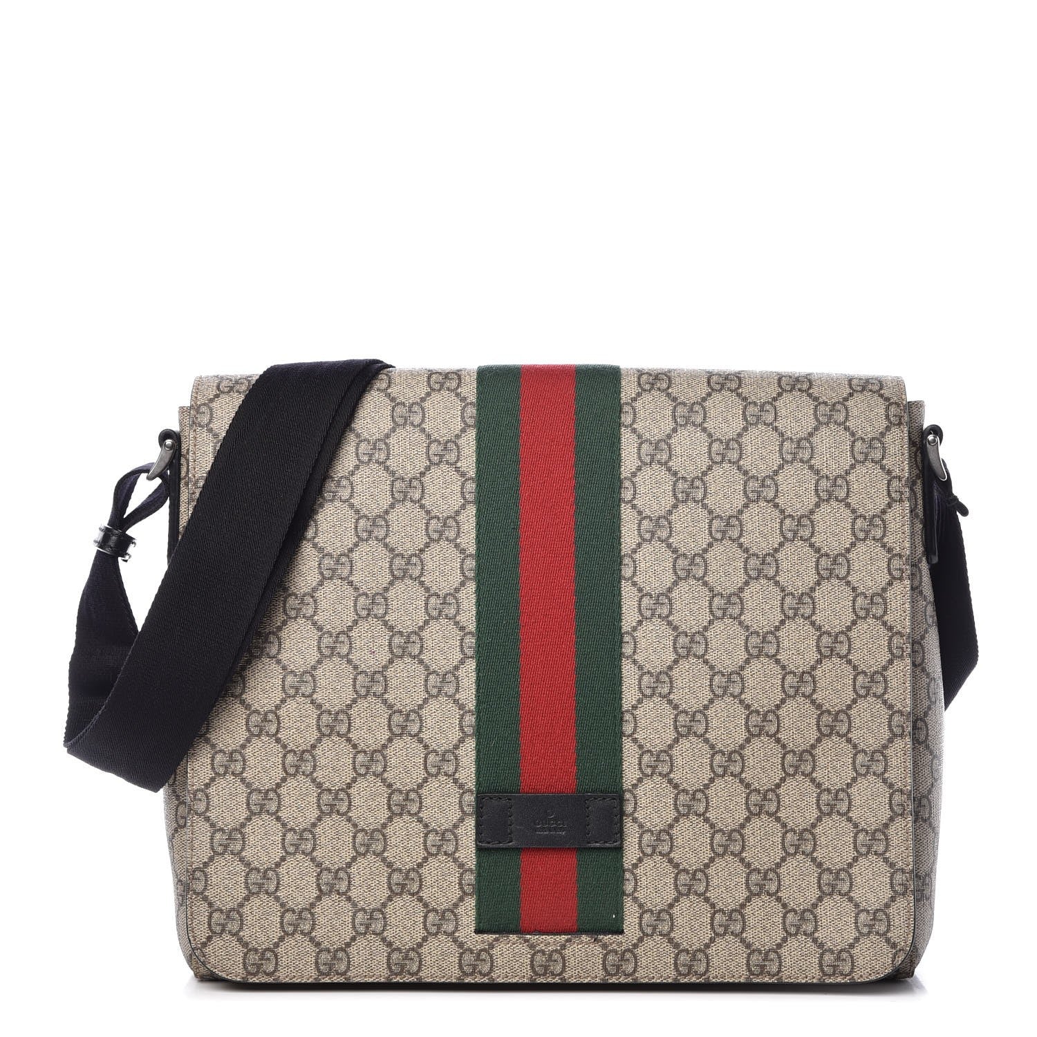 Gucci GG Supreme Monogram Web Flap Messenger Bag Black 1 of 7