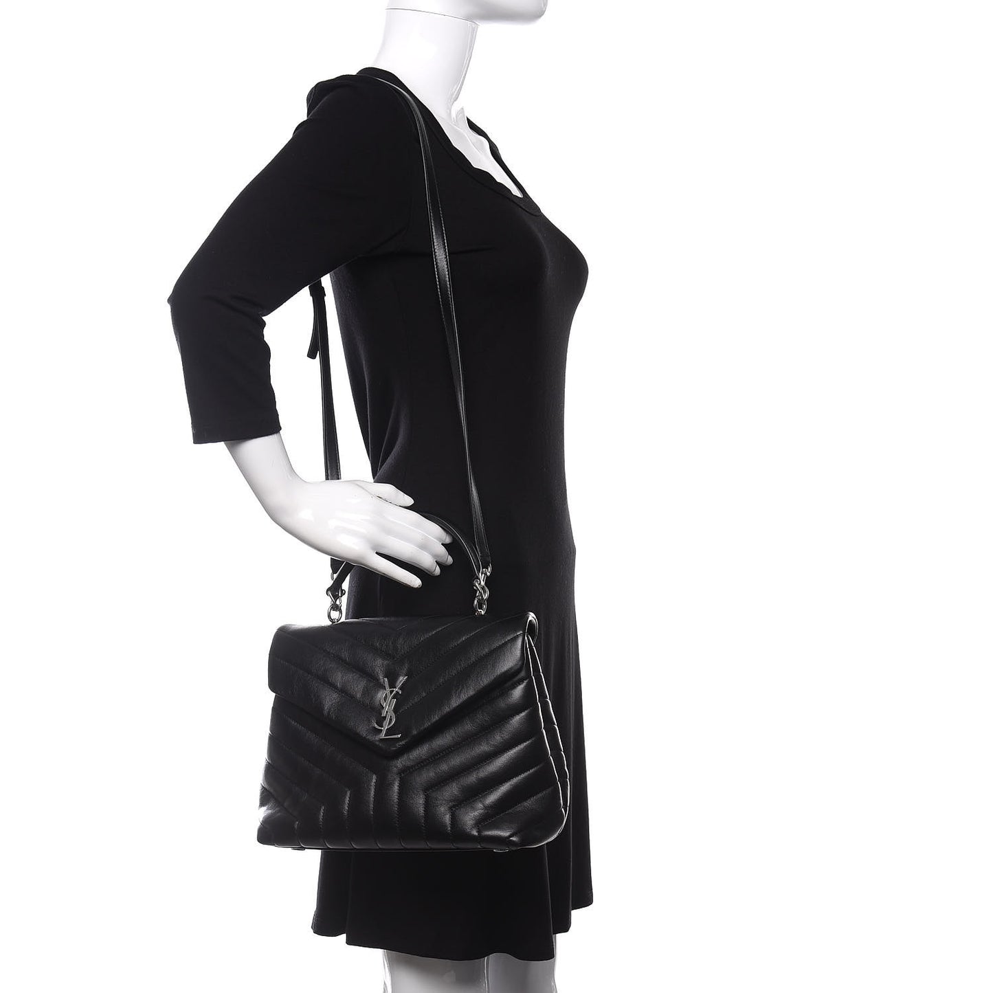 Calfskin Y Quilted Monogram Medium Loulou Satchel Black