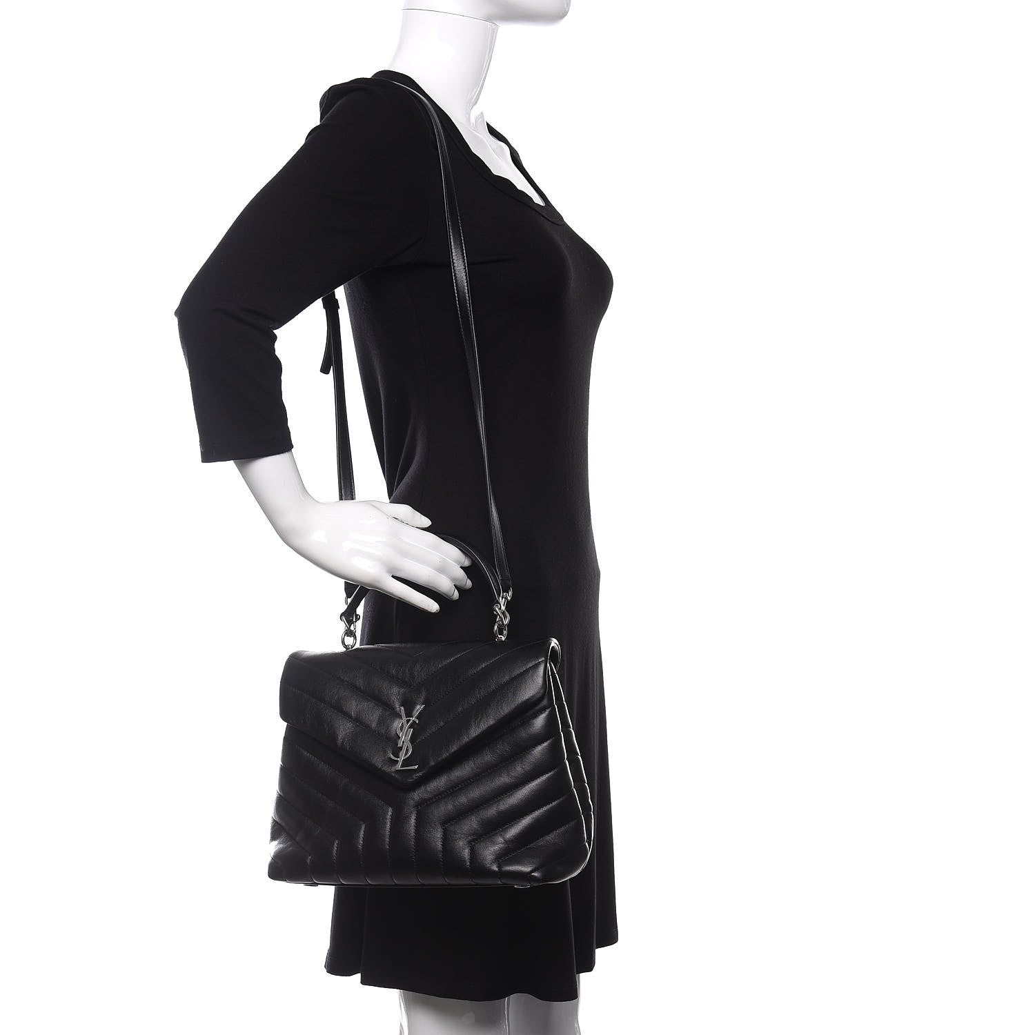 Saint Laurent Calfskin Y Quilted Monogram Medium Loulou Satchel Black 2 of 9