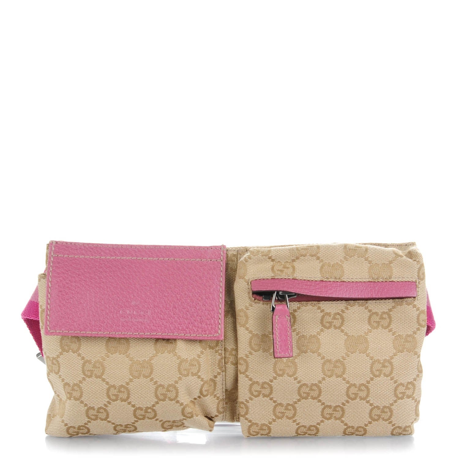 Gucci GG Monogram Web Double Pocket Belt Bag Pink 1 of 7