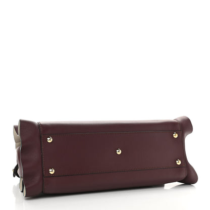 Fendi Vitello Seta Waves Bi-Color Medium Peekaboo Iconic Satchel Bordeaux Latte 4 of 12