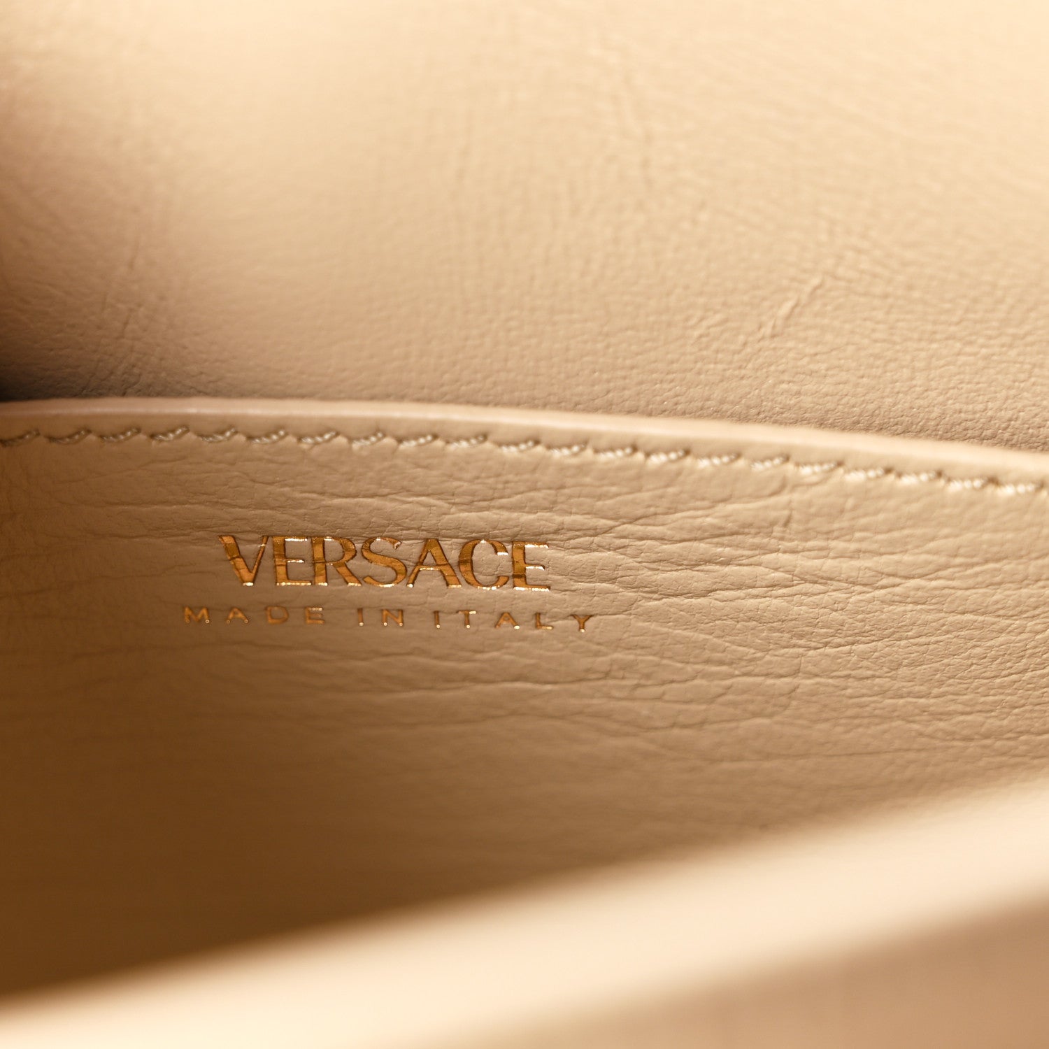 Versace Calfskin Crocodile Embossed Small La Medusa Top Handle Bag Beige 6 of 9