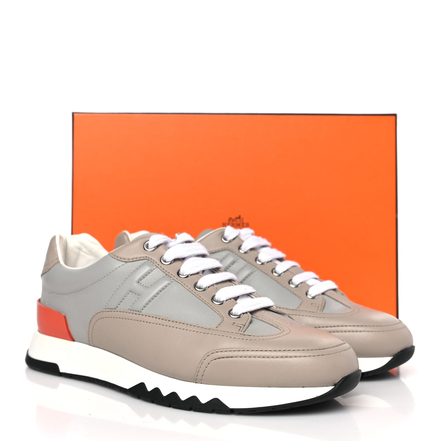 Calfskin Womens Trail Sneakers 37.5 Beige Rose Gris Brume