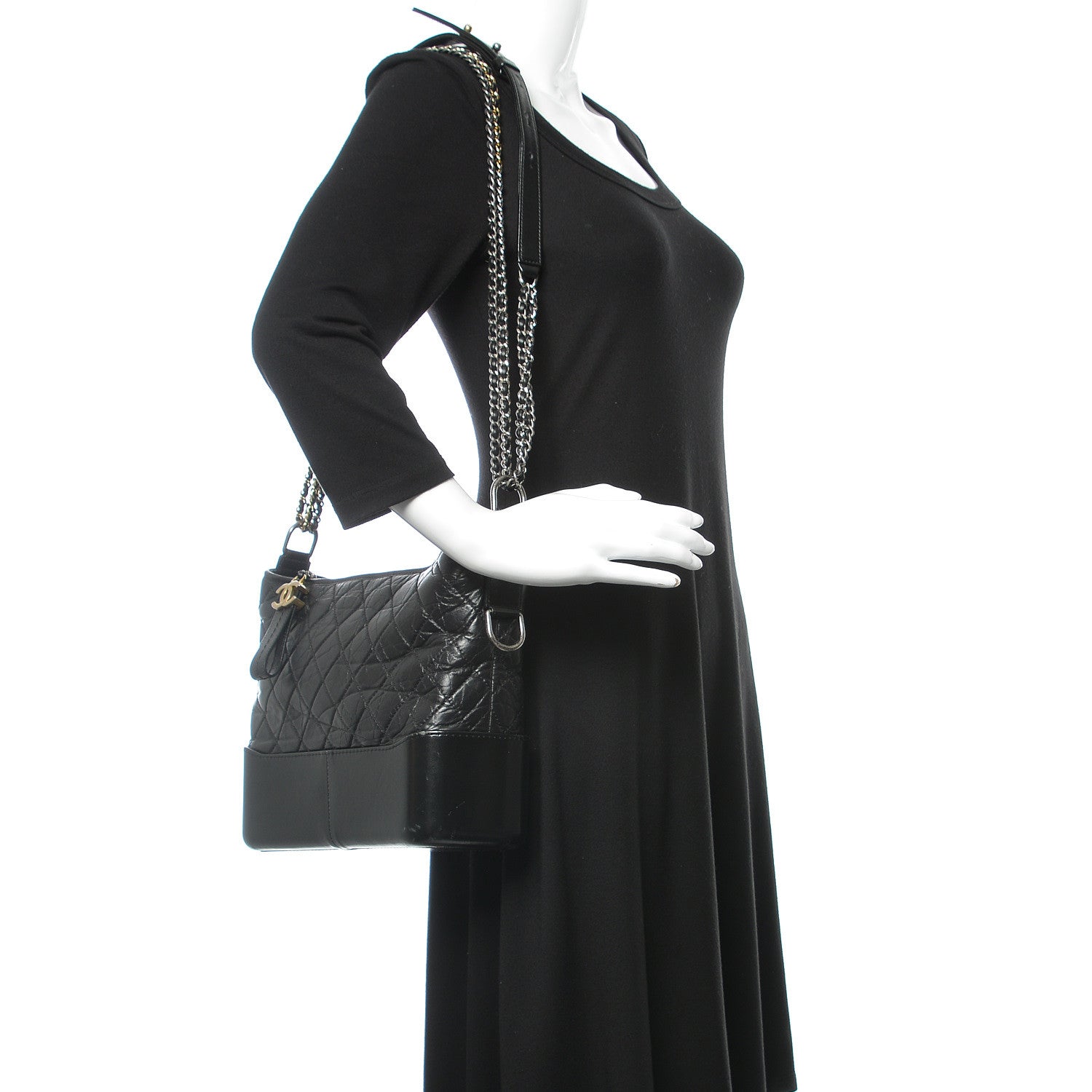 Chanel Aged Calfskin Quilted Medium Gabrielle Hobo Black 2 of 14