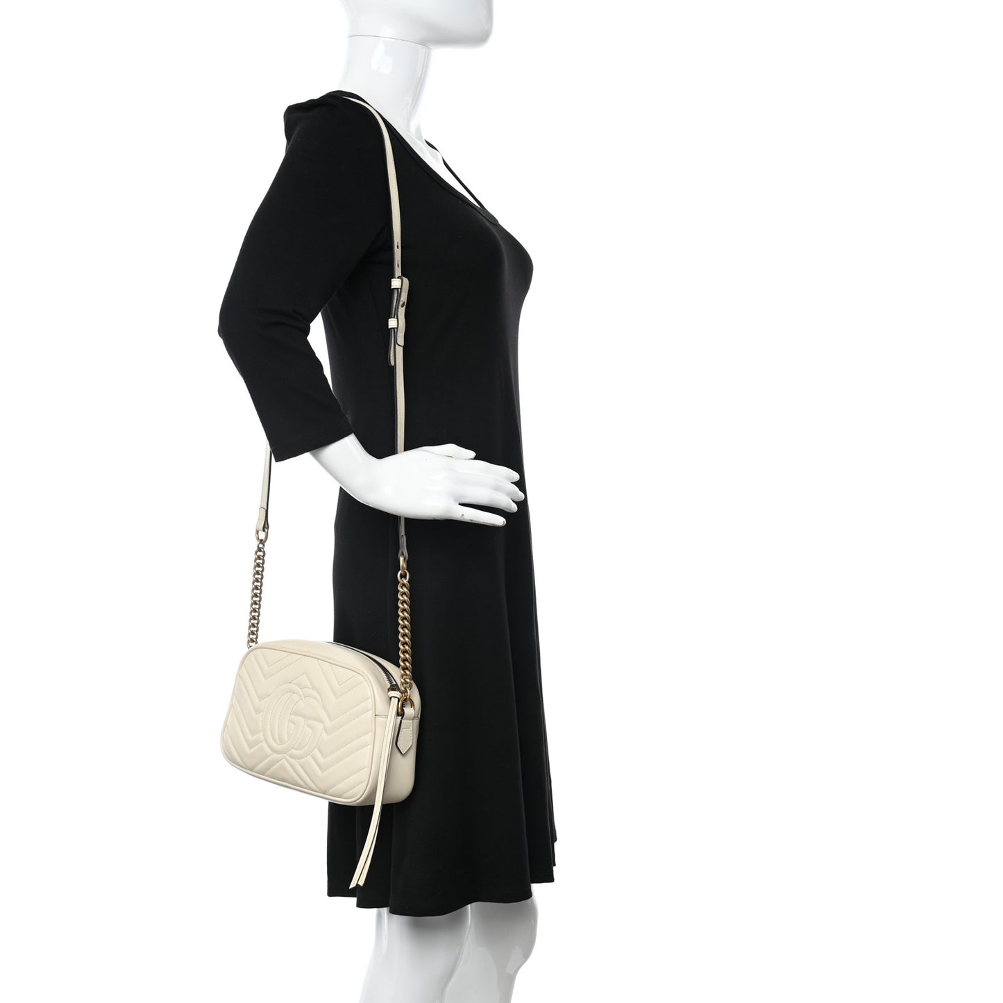 Calfskin Matelasse Small GG Marmont Chain Shoulder Bag White