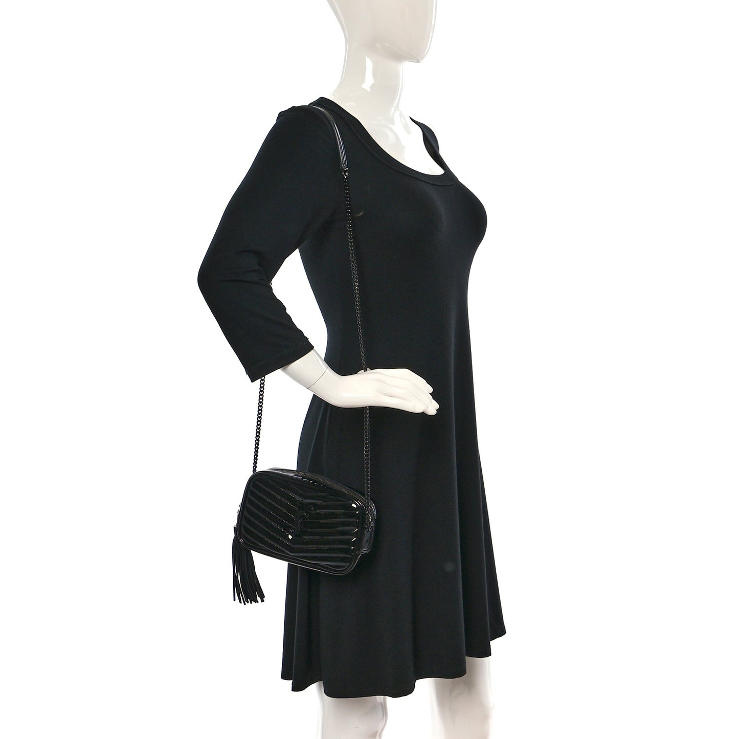 Patent Calfskin Matelasse Monogram Mini Lou Camera Bag Black