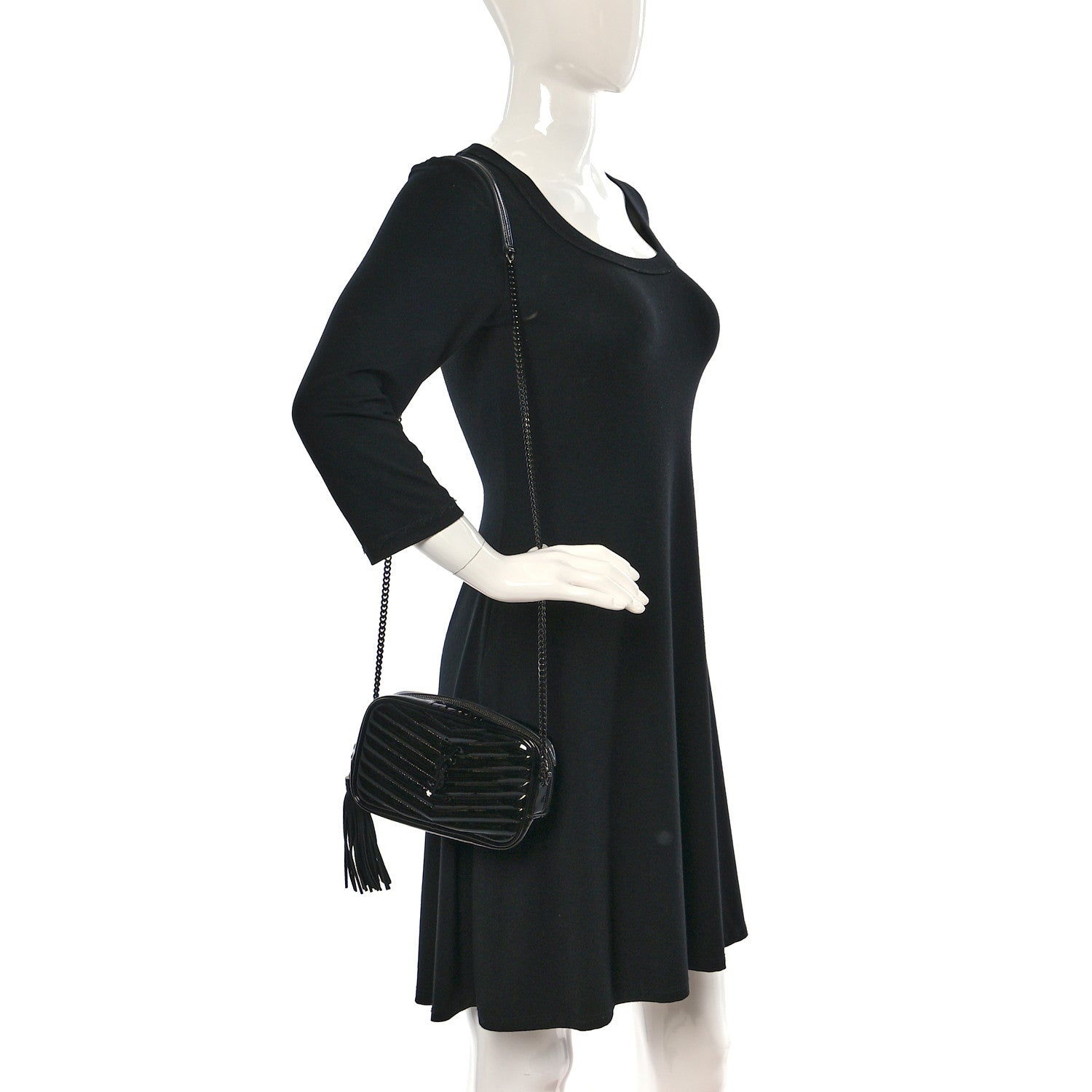 Saint Laurent Patent Calfskin Matelasse Monogram Mini Lou Camera Bag Black 2 of 10