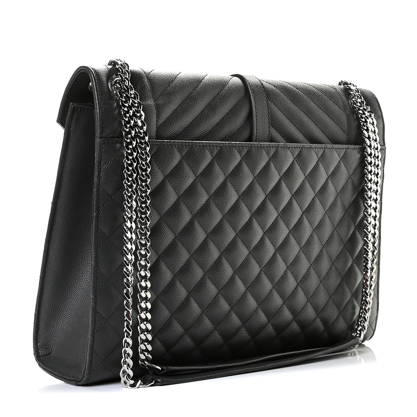Grain De Poudre Textured Mixed Matelasse Large Triquilt Monogram Satchel Asphalt