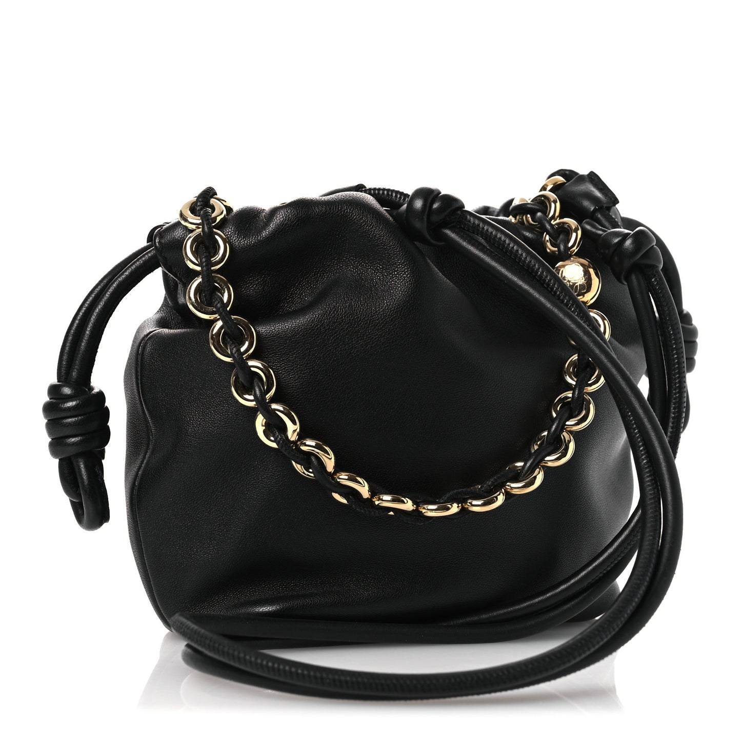 Mellow Nappa Donut Chain Mini Flamenco Knot Clutch Black