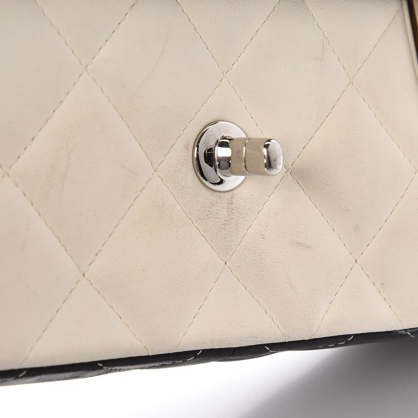 Lambskin Quilted Colorblock Jumbo Double Flap Black White Beige