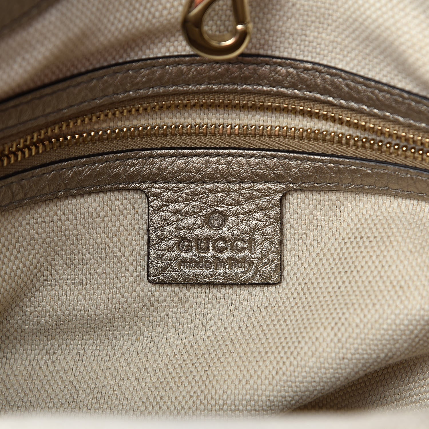 Gucci Metallic Pebbled Calfskin Medium Soho Chain Shoulder Bag Golden Beige 6 of 13