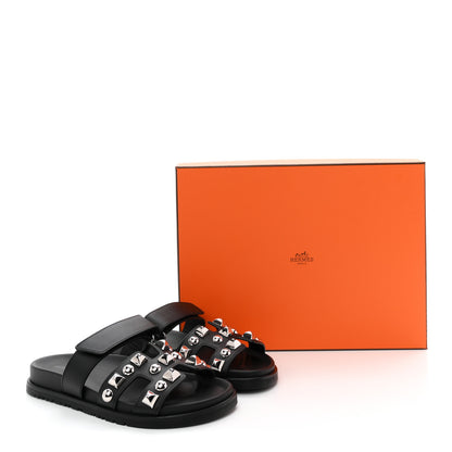 Hermes Calfskin Medor Studded Womens Chypre Sandals 36.5 Black 10 of 10