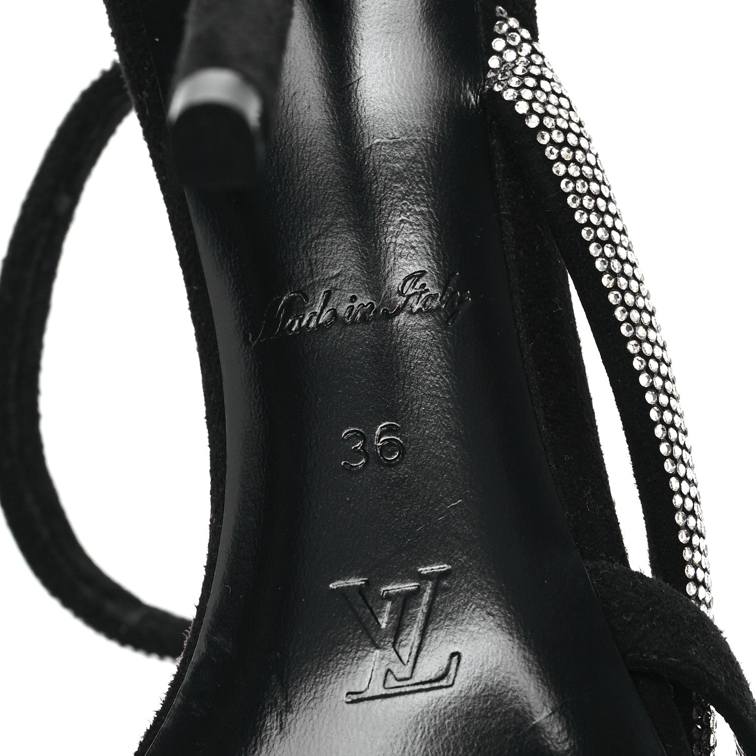 Louis Vuitton Suede Goat Rhinestone Appeal Sandals 36 Black