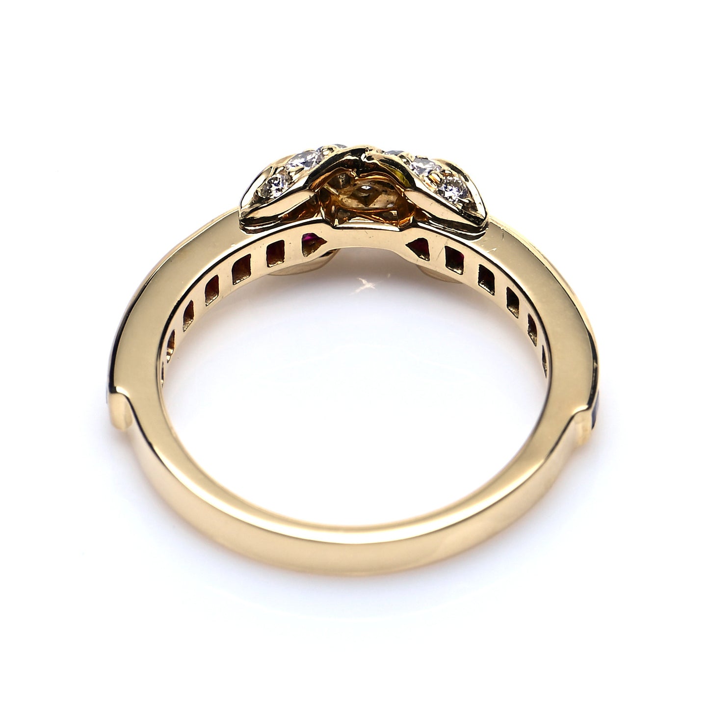 18K Yellow Gold Diamond Ruby X Ring 50 5.5