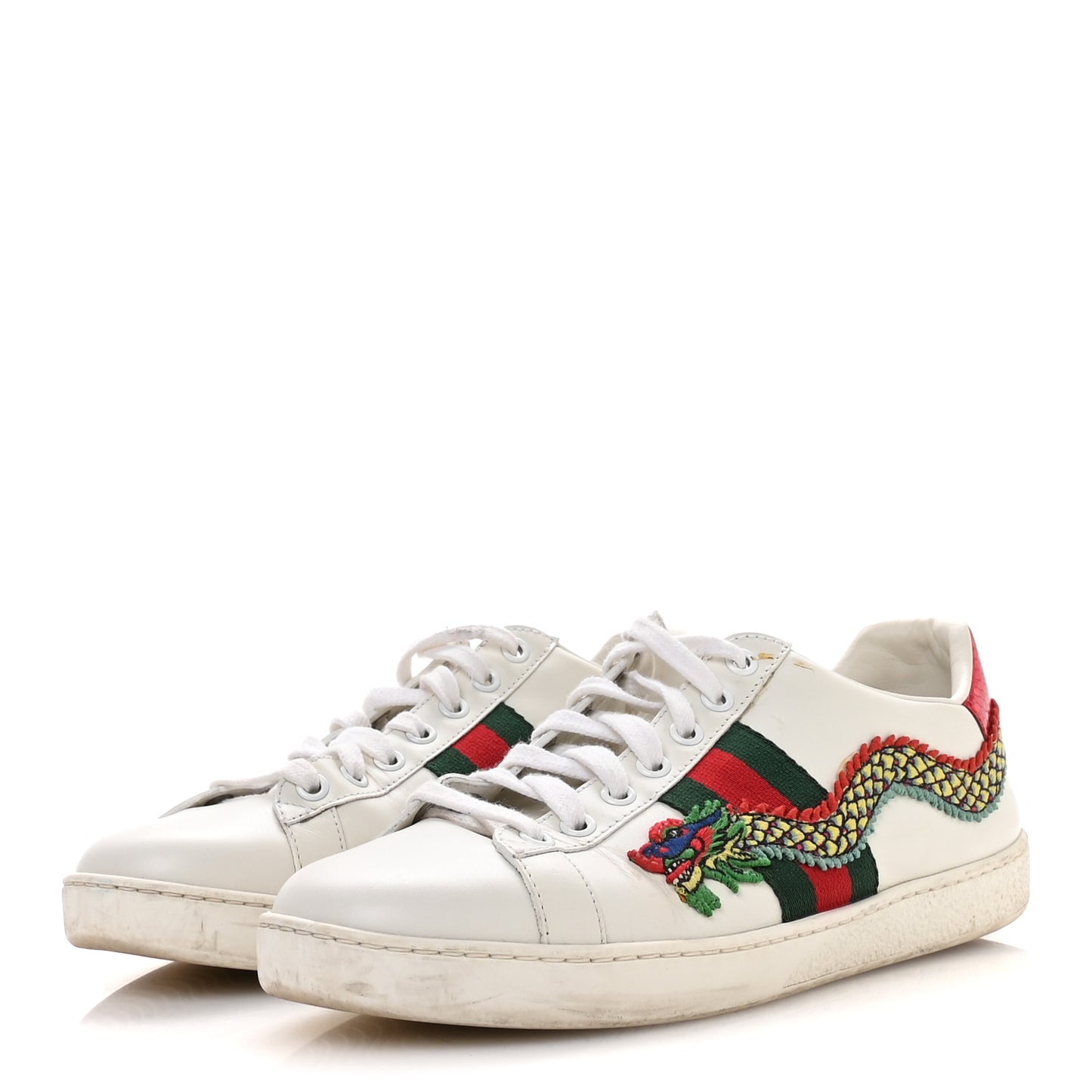 Calfskin Ayers Dragon Embroidered Womens Ace Sneakers 38 White