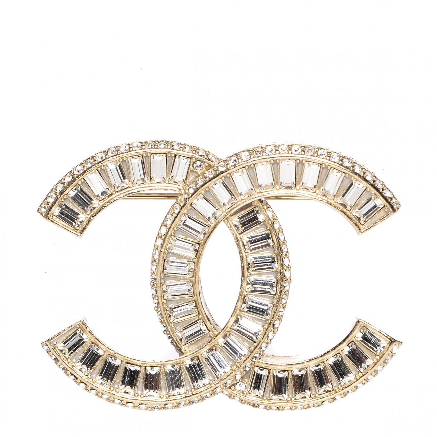 Baguette Crystal CC Brooch Light Gold