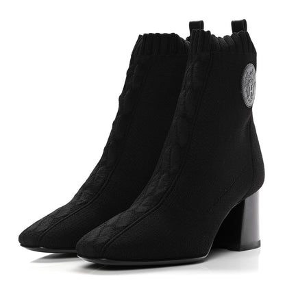 Hermes Knit Calfskin Volver Ankle Boots 37.5 Black 3 of 12