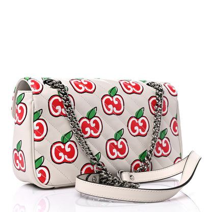 Gucci Calfskin Matelasse Diagonal GG Apple Small GG Marmont Shoulder Bag Ivory 3 of 10