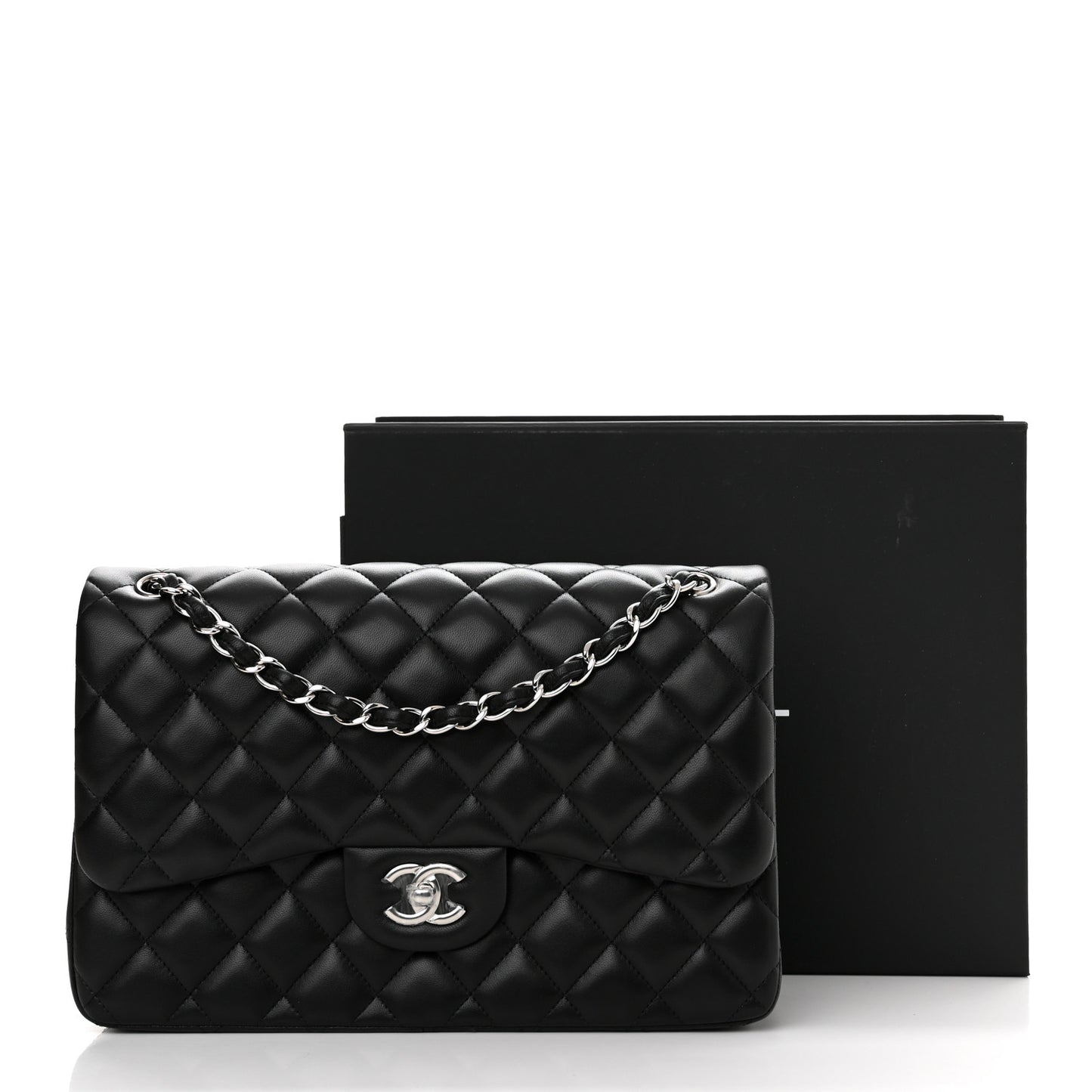 Lambskin Quilted Jumbo Double Flap Black
