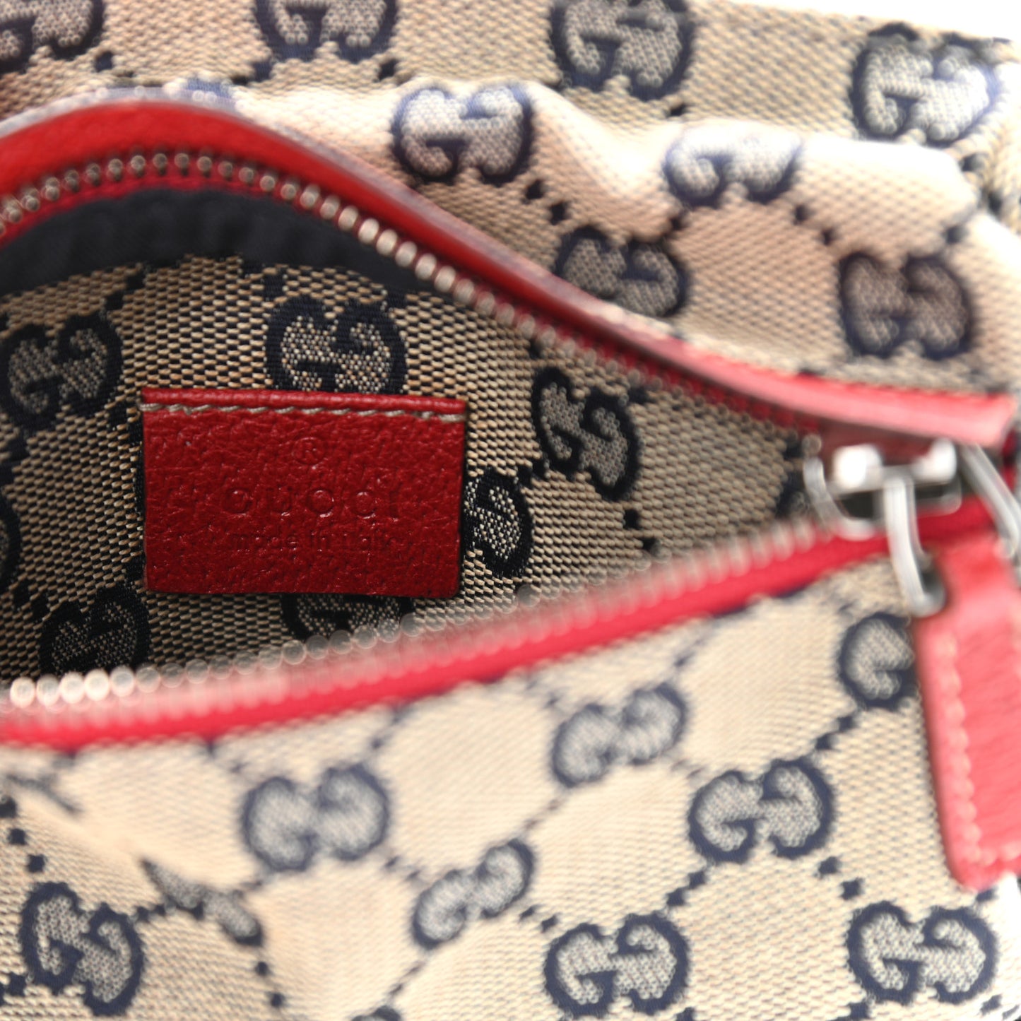 GG Monogram Web Double Pocket Belt Bag Navy Red