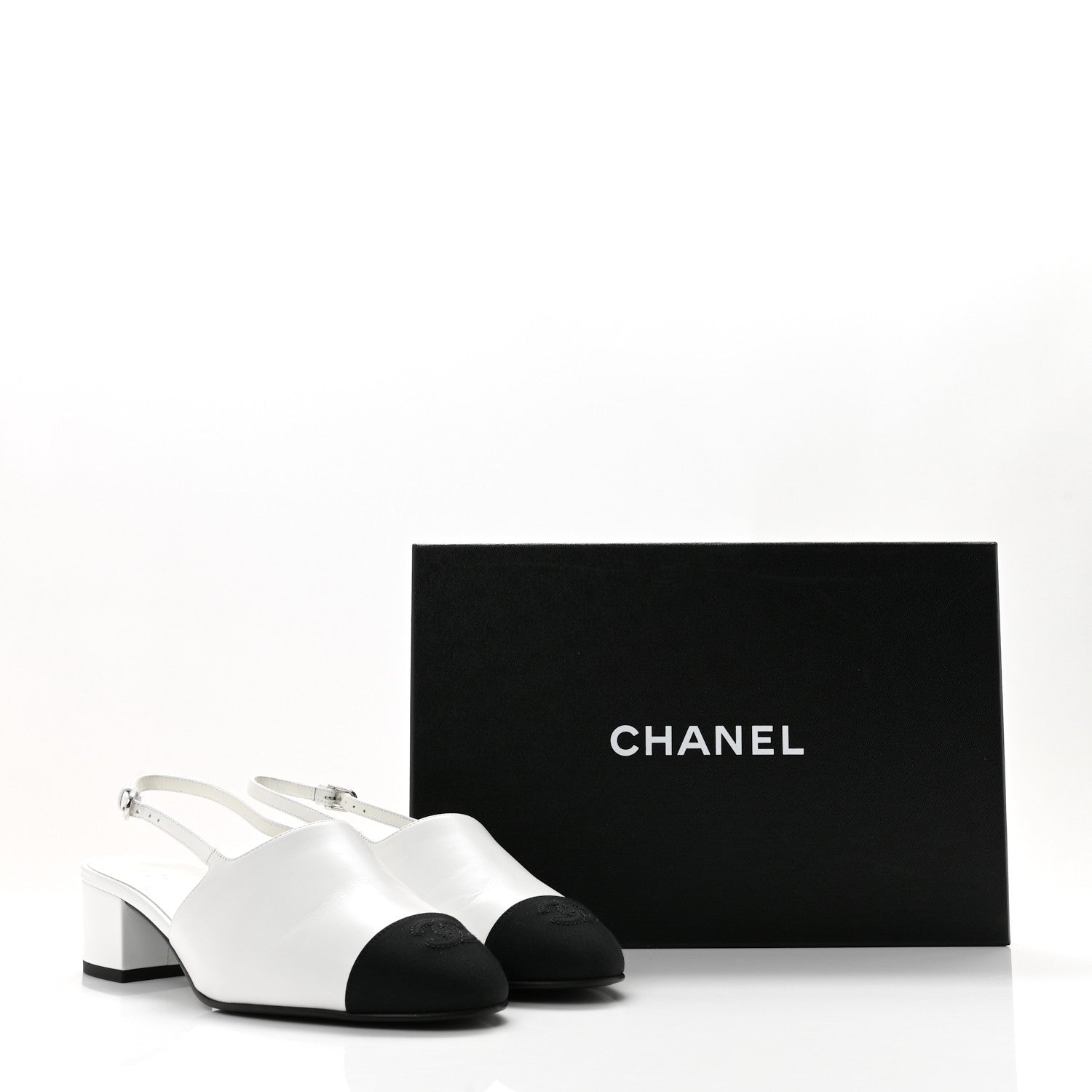 Chanel Goatskin Grosgrain Cap Toe CC Slingback Pumps 39 Black 10 of 10