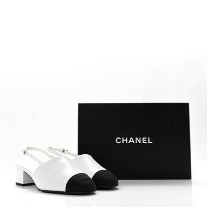 Chanel Goatskin Grosgrain Cap Toe CC Slingback Pumps 39 Black 10 of 10