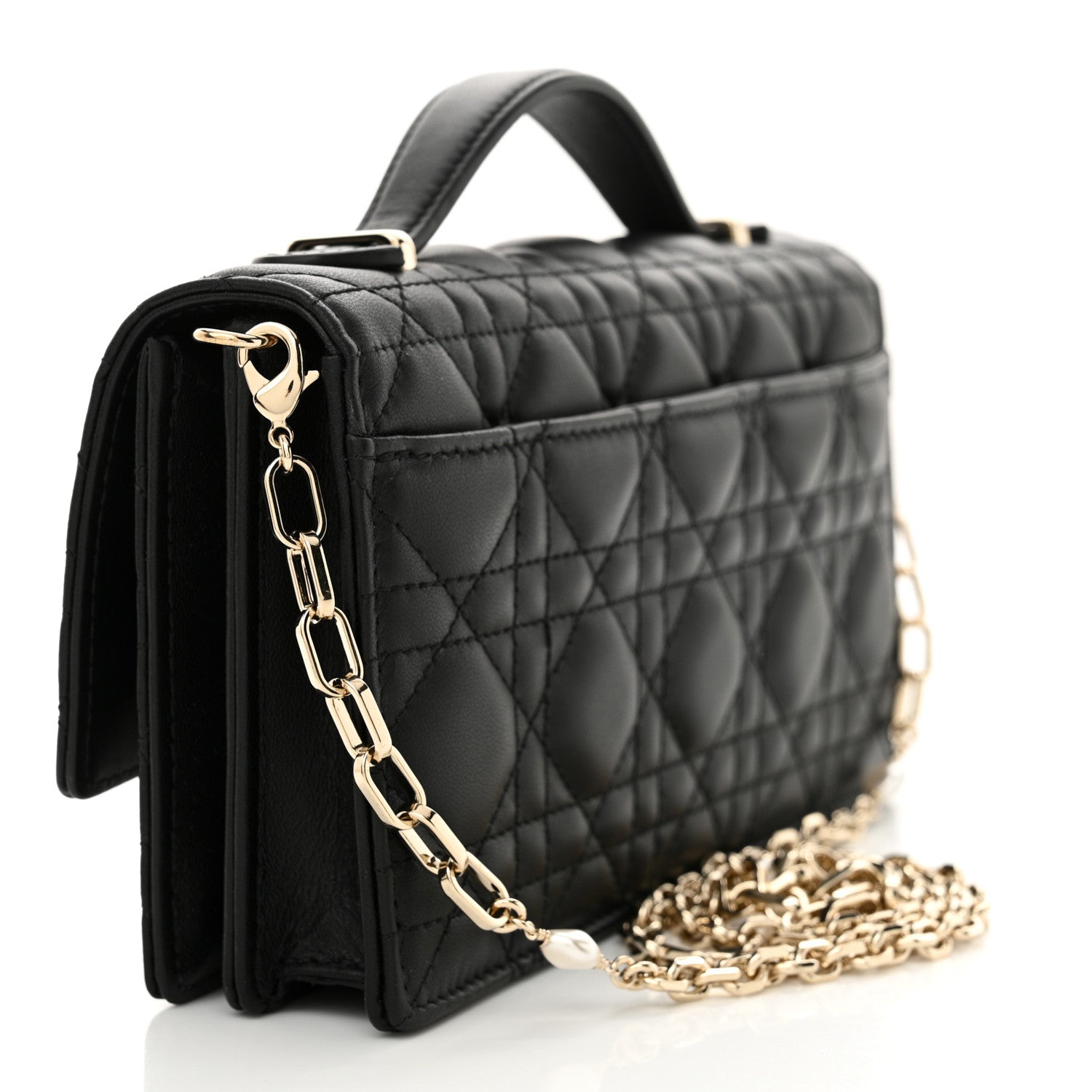 Christian Dior Lambskin Lady Dior Top Handle Clutch Black 3 of 10