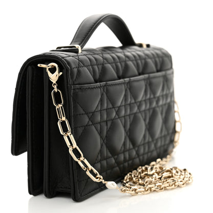Christian Dior Lambskin Lady Dior Top Handle Clutch Black 3 of 10