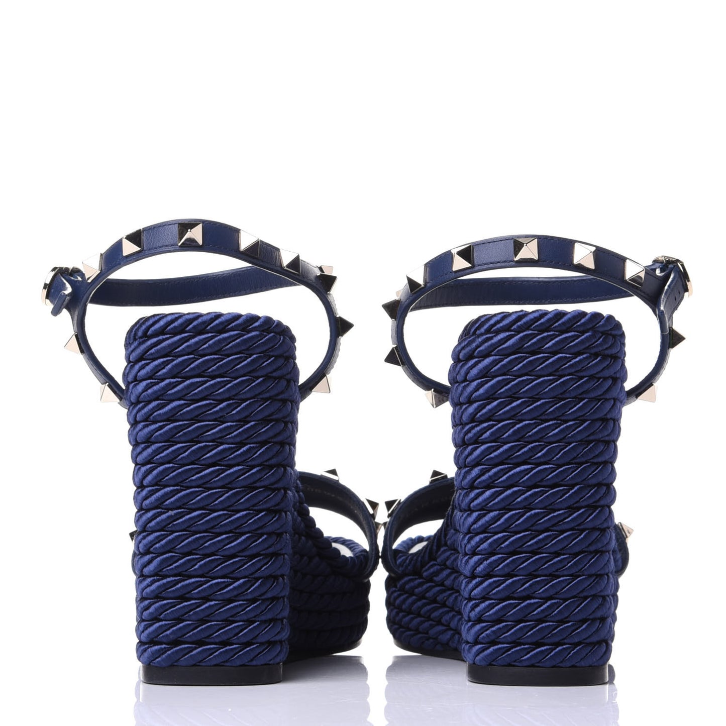 Calfskin Rockstud Torchon Espadrille Wedge Sandals 37 Pure Blue