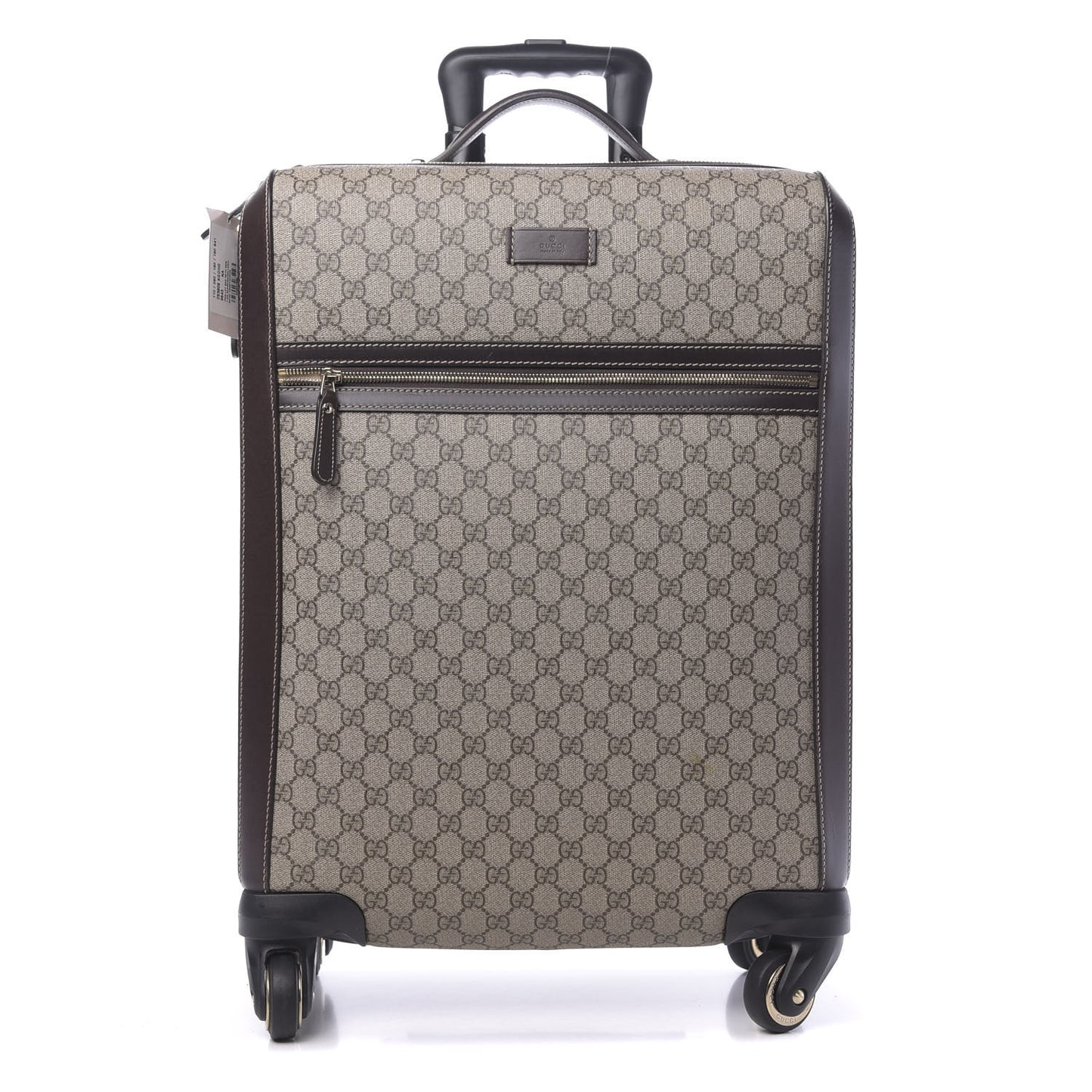GG Supreme Monogram Selleria Calfskin Four Wheel Carry On Suitcase Beige Ebony Cocoa