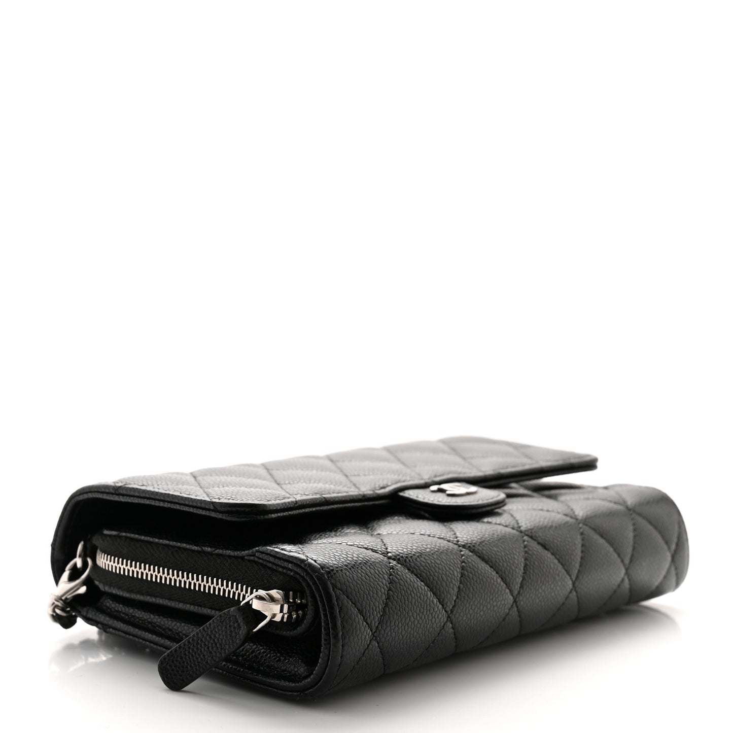Caviar Quilted Phone Holder Wallet on Removable Chain Black