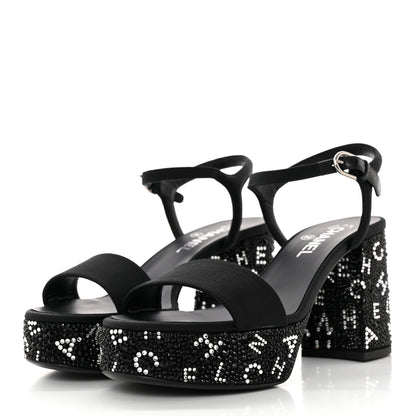 Chanel Grosgrain Strass Logo Platform Sandals 39 Black Silver 3 of 11