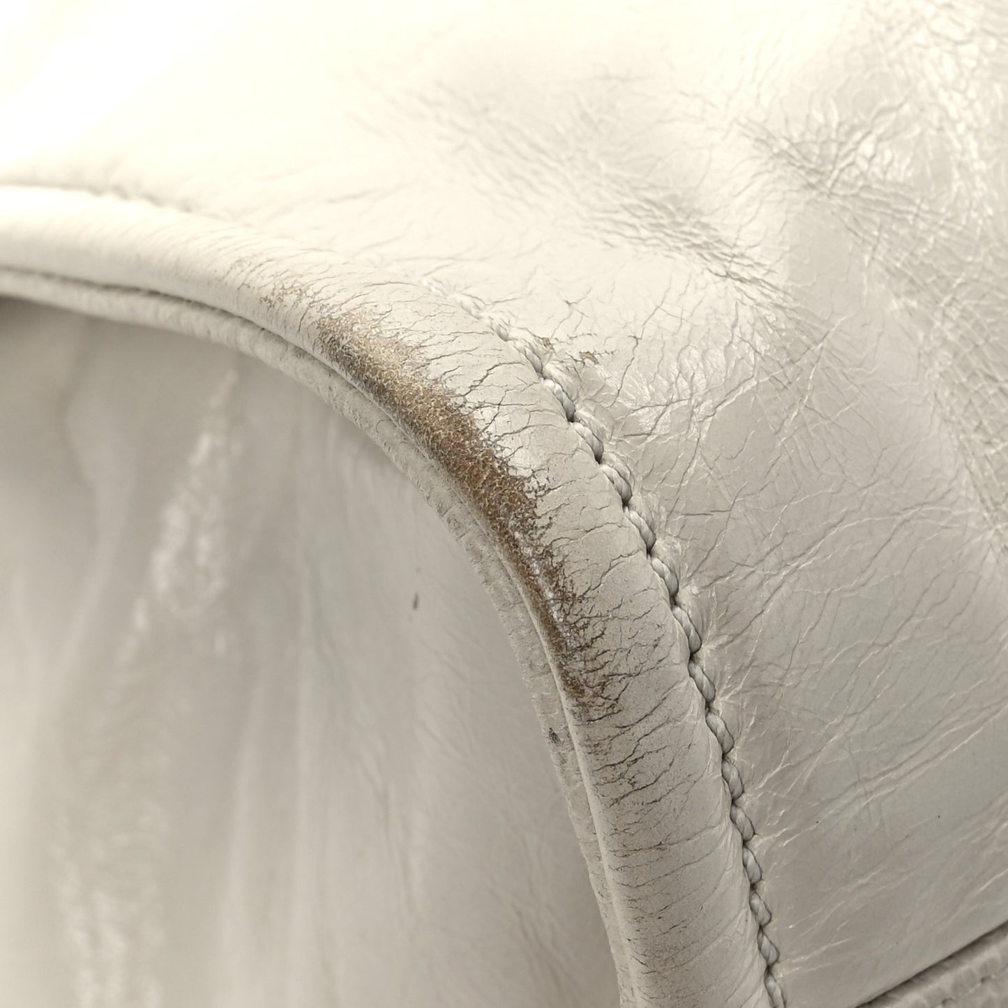 Glazed Calfskin Small Deauville Tote Ecru
