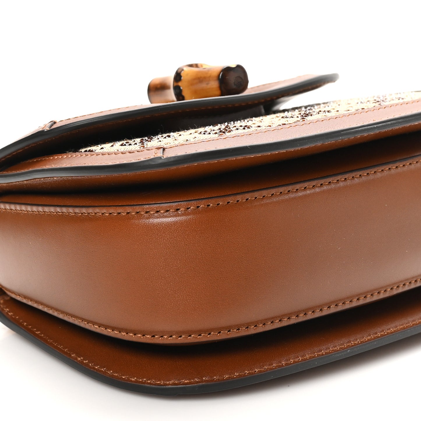 New Canvas Charisma Calfskin Crystal GG Monogram Small Bamboo 1947 Top Handle Bag Camel Ebony