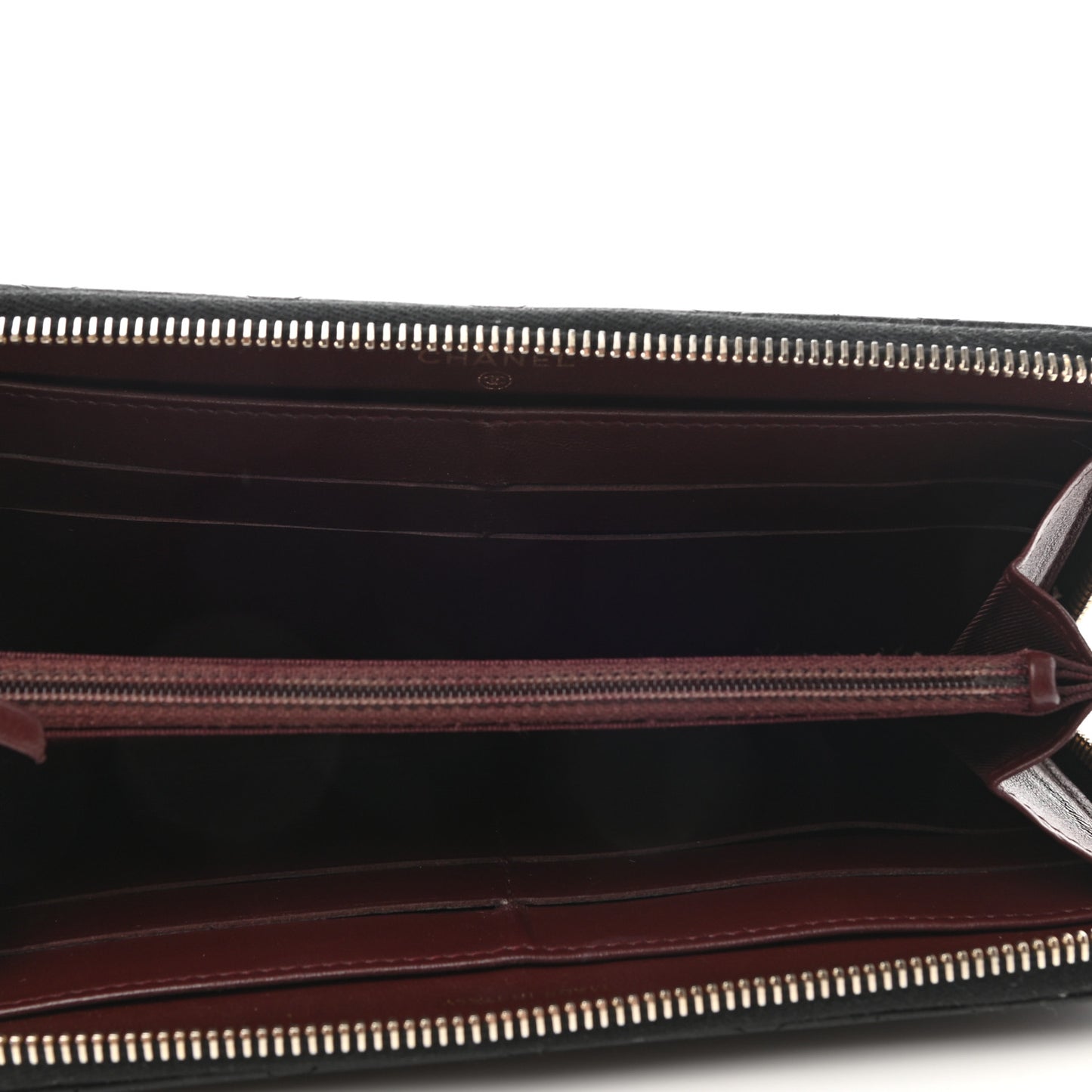 Lambskin Quilted Large Gusset Zip Around Wallet Black