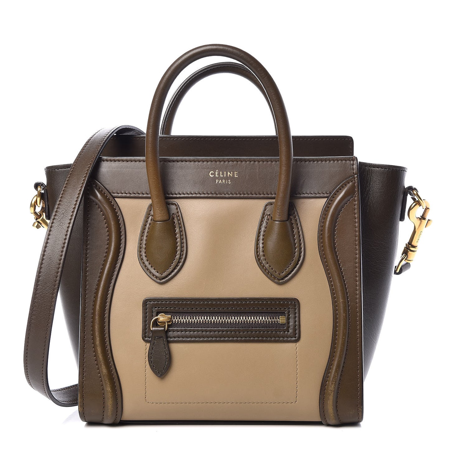 Smooth Calfskin Nano Tri-Color Luggage Khaki