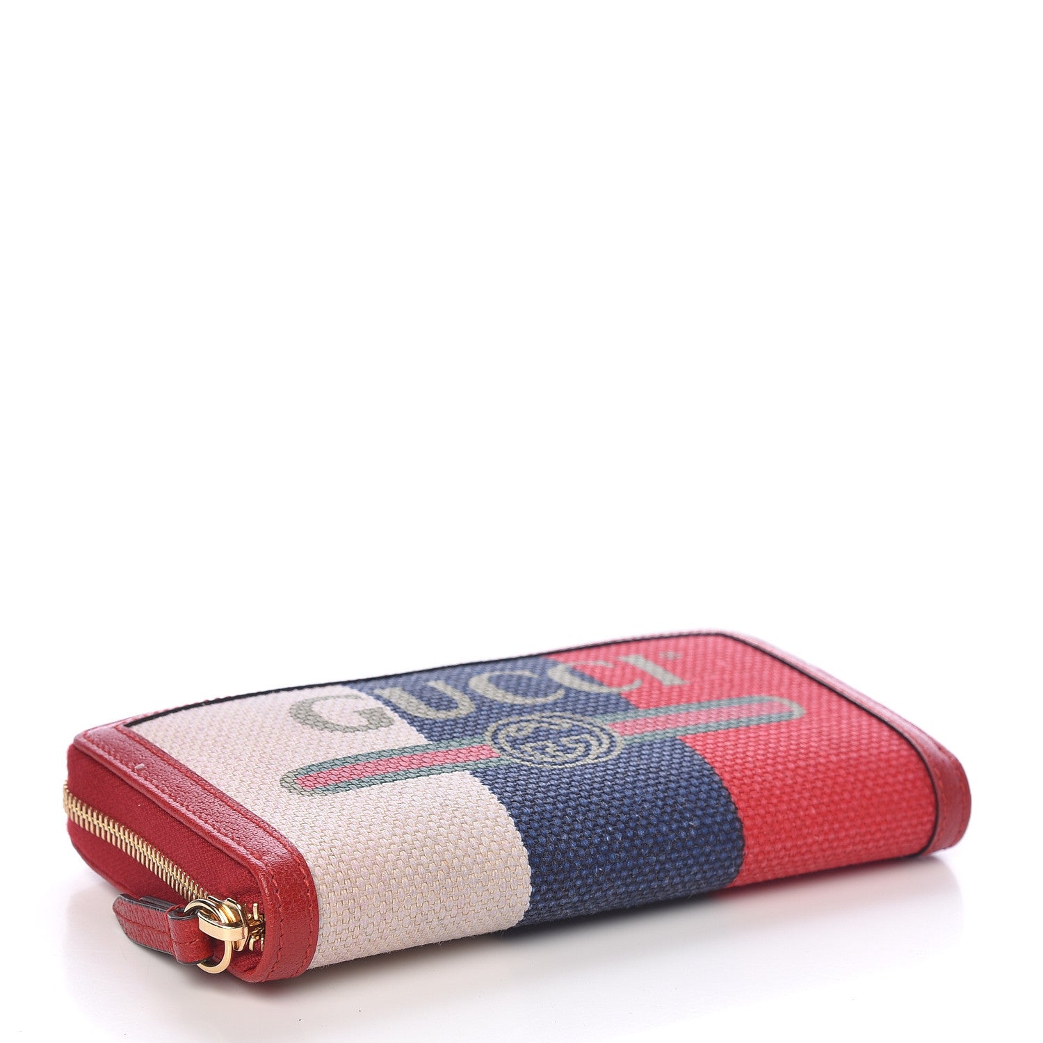 Gucci Canvas Sylvie Stripe Logo Zip Around Wallet Mystic White Hibiscus Red Maritime 4 of 7
