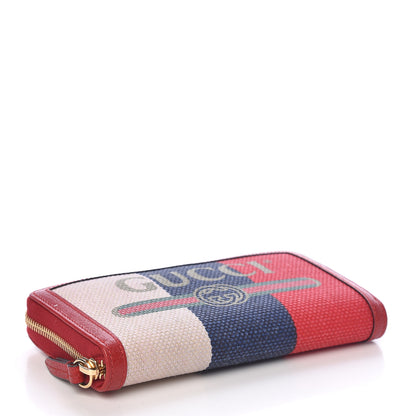 Gucci Canvas Sylvie Stripe Logo Zip Around Wallet Mystic White Hibiscus Red Maritime 4 of 7