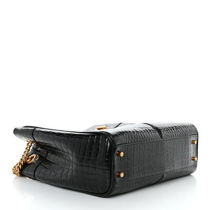 Saint Laurent Shiny Calfskin Crocodile Embossed Claude Tote Black 4 of 12