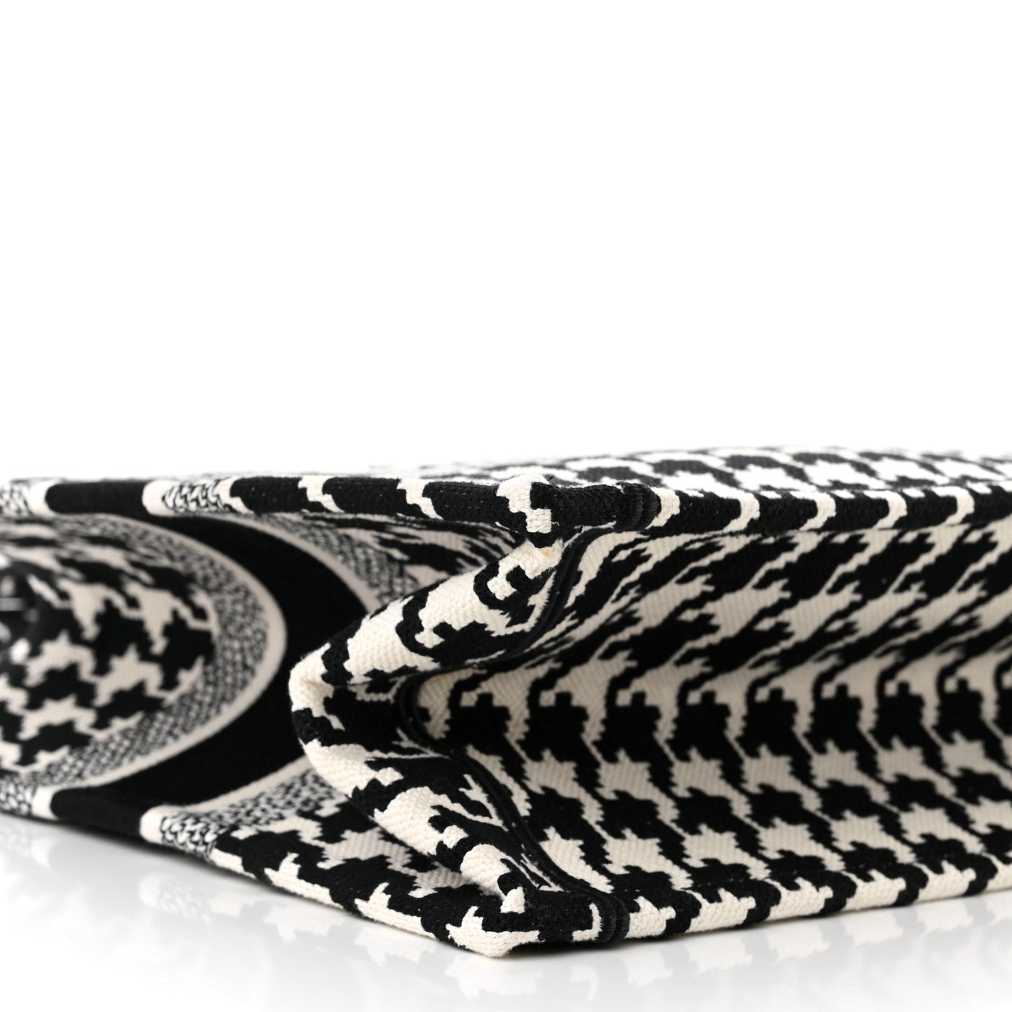 Canvas Macro Houndstooth Embroidered Medium Book Tote Black White