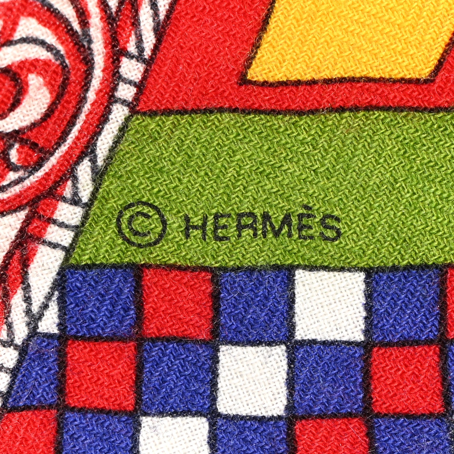 Hermes Cashmere Silk Harnais Francais Remix Losange Scarf MM Bordeaux 4 of 5