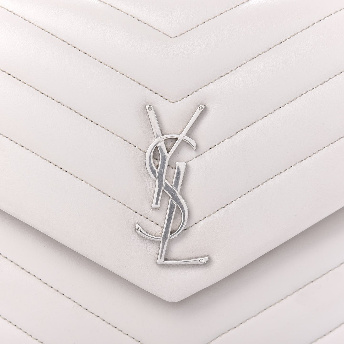 Calfskin Y Quilted Monogram Medium Loulou Chain Satchel White