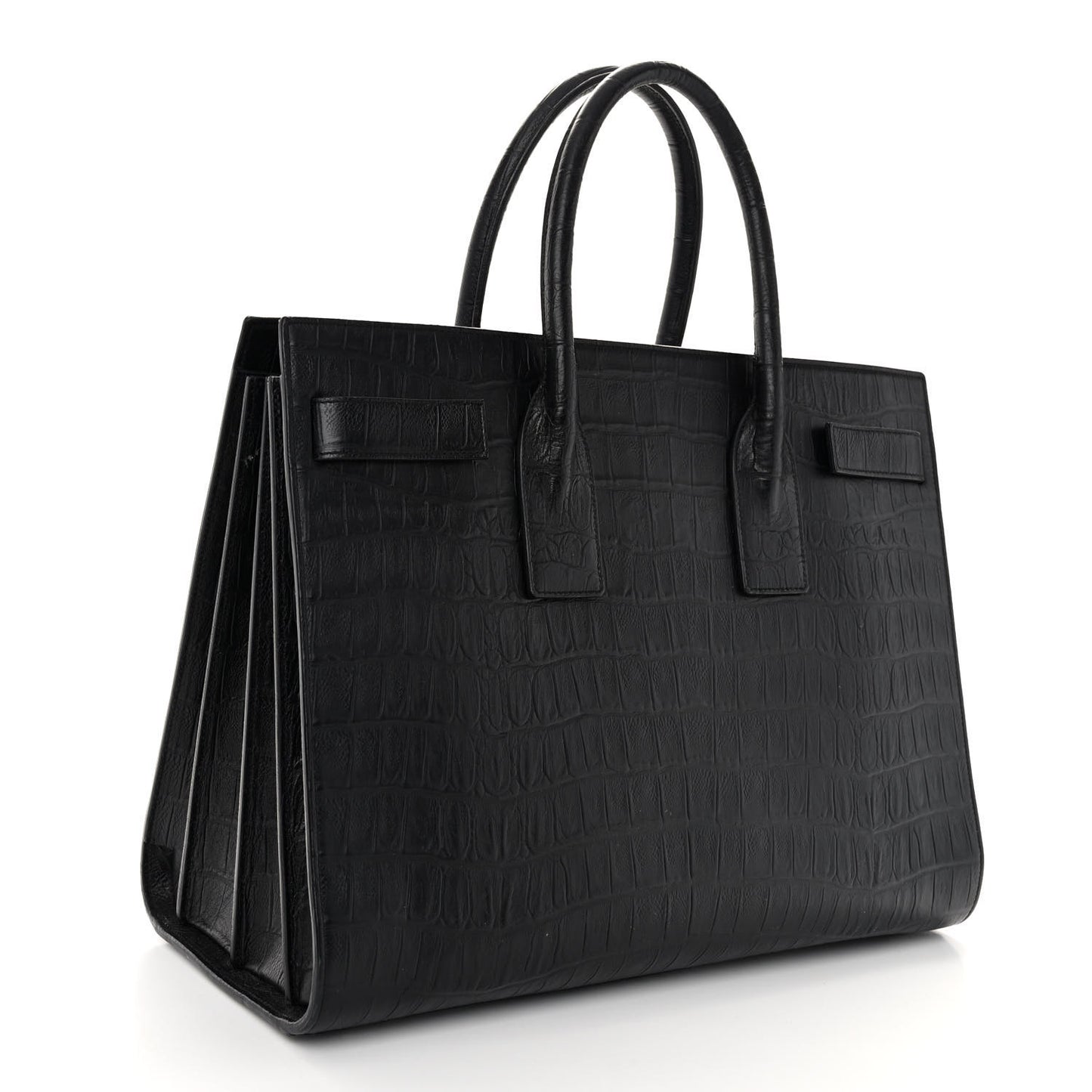 Calfskin Crocodile Embossed Large Sac De Jour Carryall Black