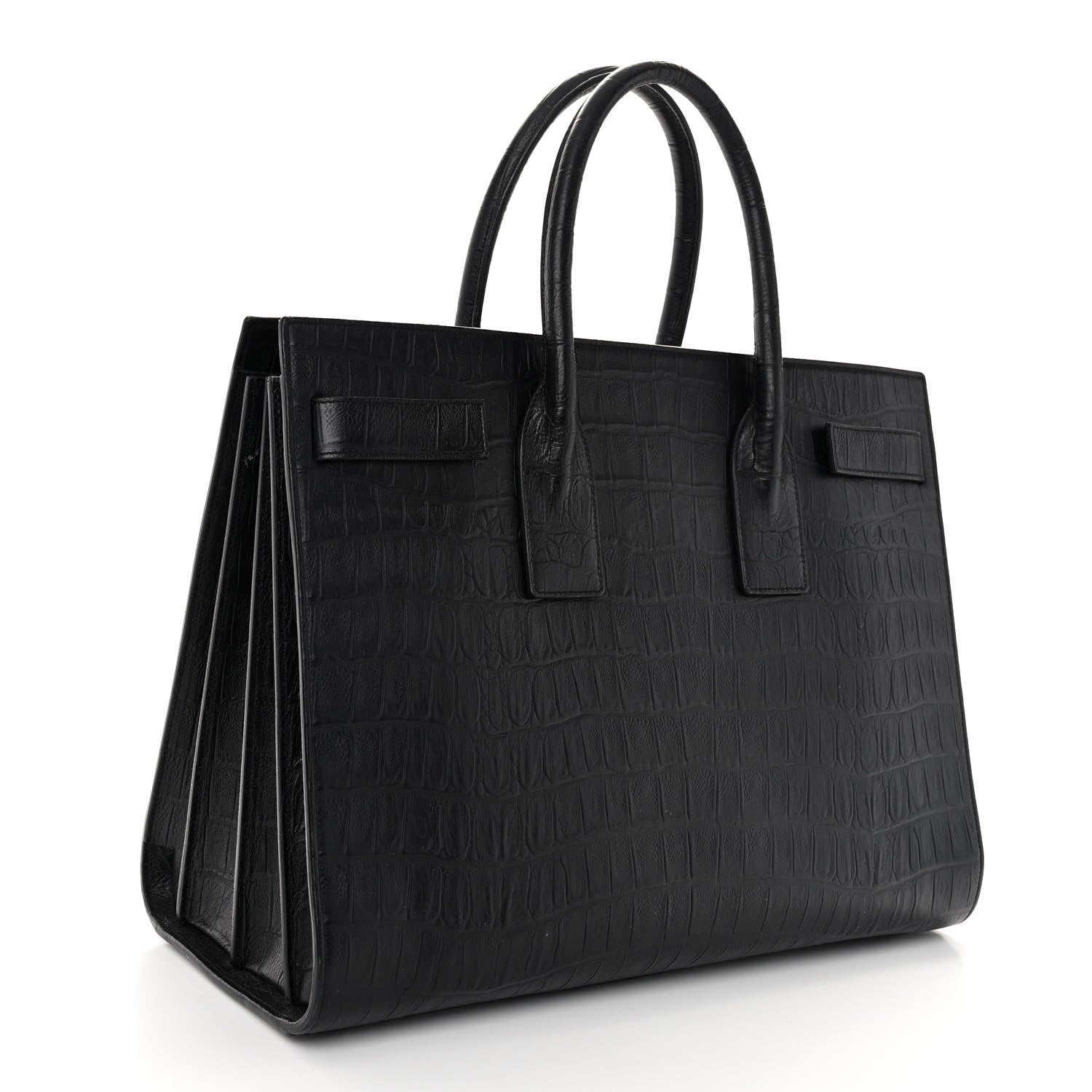 Saint Laurent Calfskin Crocodile Embossed Large Sac De Jour Carryall Black 3 of 10