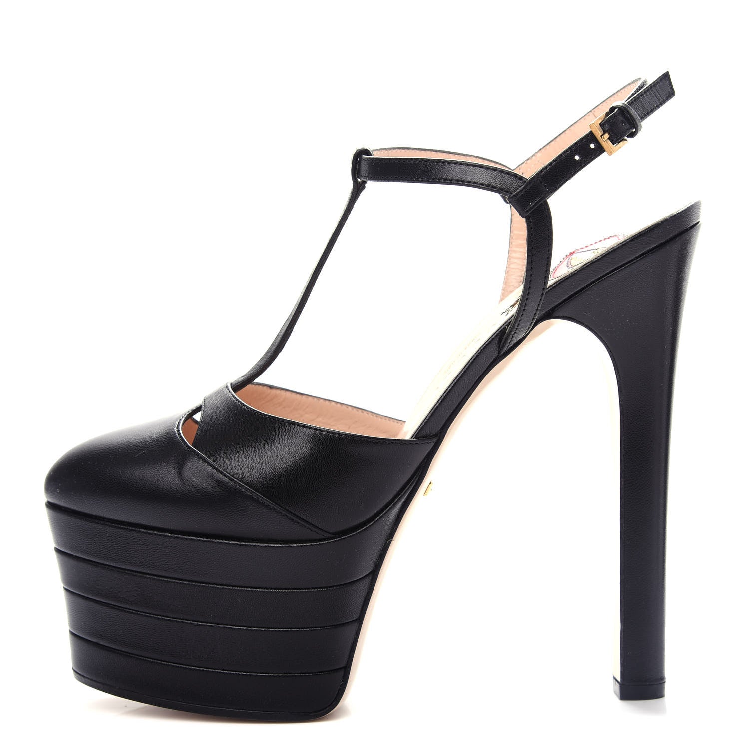 Gucci Malaga Kid Angel T-Strap Platform High Heel Pumps 39 Black 1 of 10