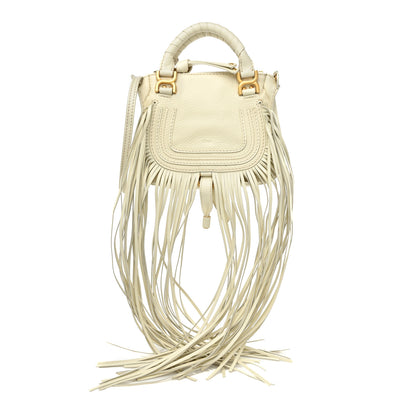 Chloe Grain Calfskin Mini Marcie Multi Fringe Satchel Natural White 1 of 13