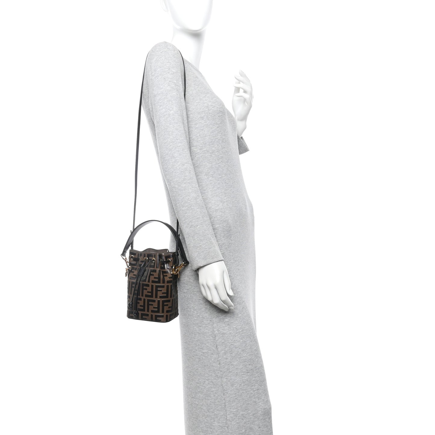 Vitello Liberty F is Fendi Bi-Color FF 1974 Embossed Mini Mon Tresor Bucket Bag Maya Black