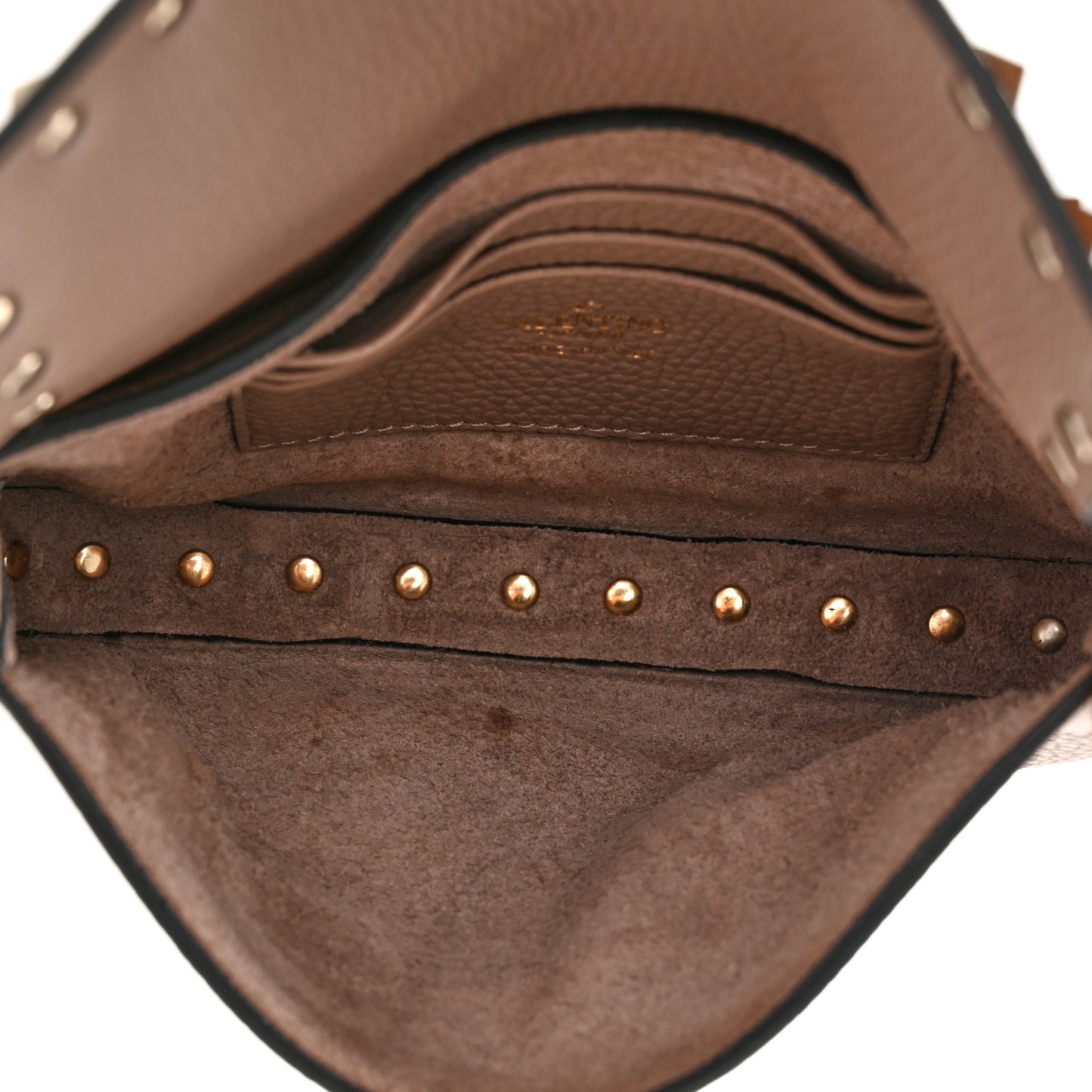 Grainy Calfskin Rockstud Crossbody Pouch Poudre